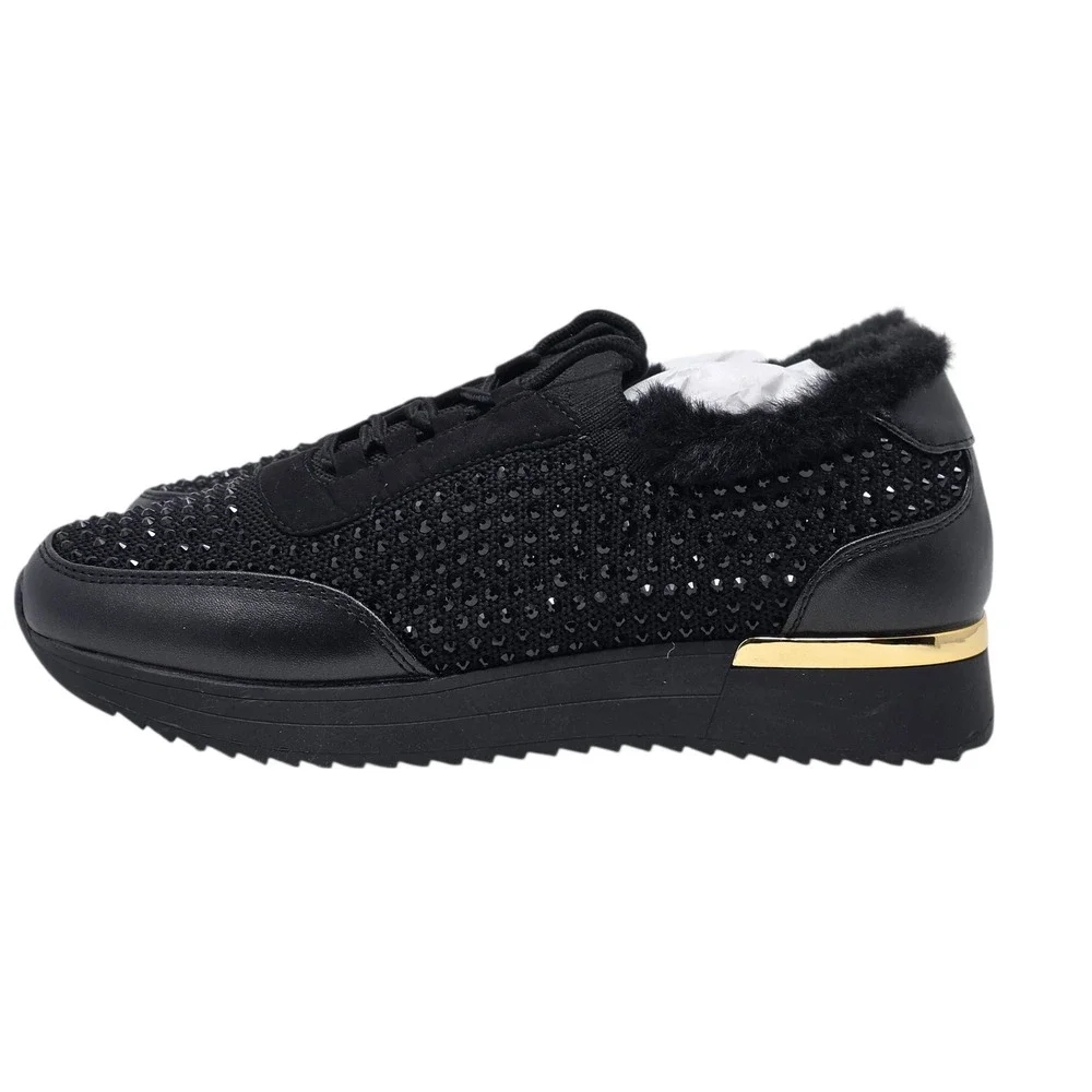 Kenneth Cole Reaction‎ Women Black Faux Fur Jewel Jogger Sneaker Size 7 NIB